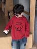 Roupas Vermelhas para Meninas Desenho Animado Cachorrinho Tricô Outono e Inverno Novo Cor Sólida Coreano Solto Gola Redonda Manga Longa