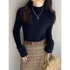 Camada base feminina de gola alta parcial, novo estilo 2026, suéter de tricô de lã sintética de alta qualidade, blusa de inverno