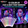 Set de 12 bolígrafos fluorescentes UV, marcadores para pintura facial y graffiti corporal que brillan en la oscuridad, herramientas creativas para fiestas en bares y Halloween