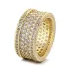 Estilo de Lujo Ligero Europeo y Americano Chapado en Cobre Microincrustaciones de Circonita Anillo Ancho Cerrado Transfronterizo Redondo Completo de Diamante Anillo para Mujer Venta al por Mayor Personalización