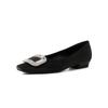 Dos tipos de altura de tacón ~ hebilla cuadrada con pedrería zapatos de una sola capa nueva estación europea primavera satén negro punta cuadrada tacón medio boca poco profunda zapatos de mujer