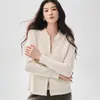 Cardigan Jacquard de Tricô Liso com Gola Alta e Zíper Duplo, Manga Longa, Versátil, Emagrecimento, Macio, Felpudo, Nova Coleção Outono/Inverno, 35% Caxemira