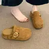 Pantuflas cerradas de suela gruesa para mujer, que aumentan la altura oculta, novedad otoño 2026, retro, para persona perezosa, Birkenstock de media zapatilla para exteriores, zapatos casuales de un solo color