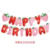 Novas decorações de festa de aniversário com tema de morango, banner de feliz aniversário, toppers de morango para decoração de bolo