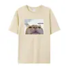 Camiseta de Algodón Talla Europea2025 Verano Moda Trendy Camiseta de Cuello Redondo Meme de Gato Triste Unisex Negro