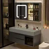 Mueble de baño con lavabo integrado, lavabo de roca nano, diseño de baño inteligente simple y lujoso