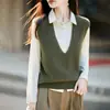 Chaleco de Moda Casual de Lana con Cuello en V, Tejido de Forro Polar sin Costuras para Mujer, sin Mangas, Ajuste Holgado, Capa Superior Adelgazante
