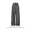 Calça masculina de verão americana listrada de preto, plissada, abotoada, de alta qualidade, com caimento solto, perna larga, casual