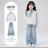 Conjunto de dos piezas estilo coreano estilo universitario para niños mayores: sudadera de manga larga y jeans casuales con estampado de estrellas, nueva colección primavera/otoño