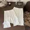 Calça Cropped Estilo Ins de Verão para Bebês e Crianças Pequenas com Acabamento de Renda Lateral e Laço para Meninas, Leggings de Malha Fina