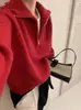 Suéter de punto grueso cálido de diseño nuevo para otoño e invierno estilo coreano con cuello alto y media cremallera, suéter de punto de moda para mujer