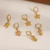 Pendientes Cruzados Personalizados de Acero Inoxidable con Tortuga y Estrella de Mar, Colgantes de Animales con Temática Oceánica, Aros de Acero de Titanio Chapados en Oro de 18K