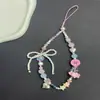 Lanyard para Celular com Pingente de Câmera CCD, Lanyard Rosa Branco Colorido DIY com Contas Feitas à Mão, Corda Anti-perda com Laço