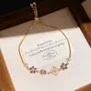 Galáxia Névoa Roxa~Pulseira com Pingente de Flor de Zircônia Gota d'Água Estilo Minimalista Coreano Ins Pulseira Joia de Luxo Leve de Alta Qualidade