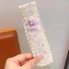 Faixa de cabelo de tricô floral com velcro para mulheres, presilha de franja floral doce, faixa de cabelo para arrumar o cabelo, acessório de cabelo estilo pastoral francês
