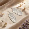 Pendientes Exagerados Largos de Pluma Metálica, Colgantes de Oreja de Pluma Texturizada Estilo Europeo y Americano, Diseño de Nicho al por Mayor