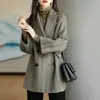 Moda Otoño/Invierno 2025 Nuevo Abrigo de Lana de Longitud Media Versátil Elegante Ceñido Holgado con Patrón de Espiga para Mujer Tendencia