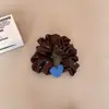 Goma para el pelo scrunchie de alta gama con estampado de lunares y forma de corazón en color azul y café para mujer, adecuada para coletas altas, accesorio versátil de estilo coreano para recogido pequeño