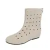 Botines Cortos Retro Calados con Agujeros Redondos para Mujer, Suela Plana Antideslizante, Modelo 2026, sin Cordones, Tacón Oculto, Botas Vaqueras Estilo Vacaciones