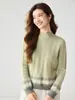Nuevo suéter de punto jacquard con bloques de color y trenzas para mujer, cuello semi-alto 100% cachemira pura, otoño e invierno, holgado y estiliza la figura
