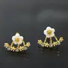 Pendientes colgantes traseros de flor de margarita estilo coreano llenos de ramas de diamante flores de ojo de caballo pendientes de aleación pendientes joyería al por mayor