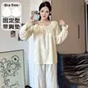 Pijama para mujer con copas en el pecho, primavera y otoño, ribete dulce de encaje, manga larga, pantalón largo, conjunto de ropa de casa de algodón nube, al por mayor