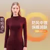 Camiseta interior de doble cara cepillada de cuello medio alto para otoño e invierno para mujer, color liso, forrada de polar, que genera calor, de manga larga, cálida para damas