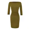 Vestido bodycon puramente sedutor de manga três quartos, decote canoa, cintura franzida que abraça o corpo, corte justo, elegante, elástico, modelador, sexy, comprimento médio