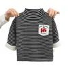 Nova Camiseta Base de Veludo Grossa Outono e Inverno para Crianças, Camiseta Térmica Meia-Gola, Moletom para Meninos e Meninas, Top Listrado