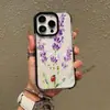 Funda de teléfono transparente anti-caídas de color contrastante para iPhone 16 con estampado de mariquita lavanda, funda suave floral artística, en stock para venta al por mayor