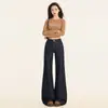 2026 Novo Estilo Americano Jeans Azul Escuro de Cintura Baixa Micro Flare para Mulheres Petite Soltos Valorizadores Calças de Perna Larga Comprimento Total