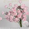 Rosas de Creme Simuladas de 3 Cabeças, Decoração de Fundo para Casamento, Arranjo de Flores para Guia de Estrada, Flores de Seda Estilo Europeu para Casamento, Flores Artificiais