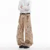 Jeans Plisados de Pierna Recta para Hombre, Color Albaricoque, Estilo Americano Pesado, High-Street, En Stock