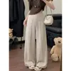 Foto real da nova coleção de outono de 2026, calça casual solta com design único, calça de alfaiataria feminina elegante de cintura alta 18146