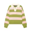 Comercio Exterior Ropa de Mujer Primavera y Verano 2026 Estilo Europeo y Americano Cuello Polo Manga Larga Rayas en Contraste Suéter de Punto para Mujer A36957