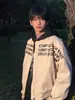 Chaqueta de Béisbol de Algodón con Letras Color Caqui para Hombre, Chaqueta Bomber de Cuero PU de Alta Gama Estilo Hip-Hop Americano de Invierno, Moderna