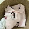 Conjunto lindo de pijama de algodón para niñas y adolescentes, de manga larga, pantalón largo, para primavera y otoño, con cuello de muñeca dulce y estampado de nubes