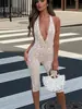 Comercio Exterior Estilo Europeo y Americano 2025 Moderno Encaje Empalmado Cuello en V Cuello Halter con Cordones Gran Abertura Trasera Mono Corto