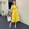 2026 - Vestido Largo Elegante de Alta Calidad con Cuello Solapa, Ceñido a la Cintura, Bordado Hueco, Sencillo y Elegante para Mujer, Vestido de Verano Nanyou