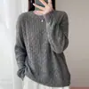 Nuevo Top de Punto de Cuello Redondo con Manga Larga y Hilo Dorado Calado de Piel de Mapache Otoño/Invierno 2026 para Mujer, Top Básico