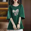 Camiseta de manga corta para mujer para madres, nuevo estilo popular moda verano 2024, elegante camisa de manga corta talla grande, top holgado para mujeres de mediana edad y mayores