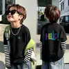 Camiseta de manga larga para niño, estilo falso dos piezas, 100% algodón, nueva temporada primavera y otoño 2026 para niños, camiseta básica de otoño para niños grandes