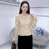 Blusa de Renda Elegante e Bonita para Mulheres, Novo Estilo Outono, Doce e Rejuvenescedora, Top Estiloso, Corte Justo, Camisa para Camadas Internas