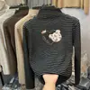 Camada Interna Listrada da Moda para Meninas com Camisa Térmica de Base, Nova Camiseta Versátil de Manga Longa Quente para Outono e Inverno