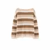 Suéter de lã de alpaca com ombro único para mulheres, novo estilo de início de outono, macio e fofo, punho com nervuras, mangas bufantes, listras horizontais, solto, sensação respirável