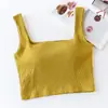 Top Corto de Ombligo con Almohadilla en el Pecho Sujetador de Tirantes Taza Ropa Interior de una Pieza de Cintura Alta Cuello Cuadrado para Usar Debajo