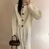 Suéter casual de punto de color liso estilo coreano para mujer, para primavera y otoño, estilo perezoso, cuello redondo, cárdigan de punto holgado, top de mujer de moda