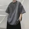Camiseta de algodón gruesa para estudiante con hombros caídos color liso holgada para hombre verano casual para correr absorbente de sudor manga corta baloncesto media manga