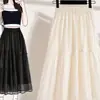 Falda plisada de Tencel para mujer, verano, talla grande, adelgazante, que oculta la barriga, de cintura alta, línea A, blanca, con volantes, larga