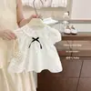 Xian Ning QiSuper Fofo! Vestido Infantil de Bolinhas com Gola Boneca Vestido Princesa Estilo Coreano Vestido de Verão Fofo para Meninas